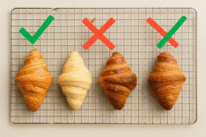 Croissant dengan hasil panggang yang tidak konsisten